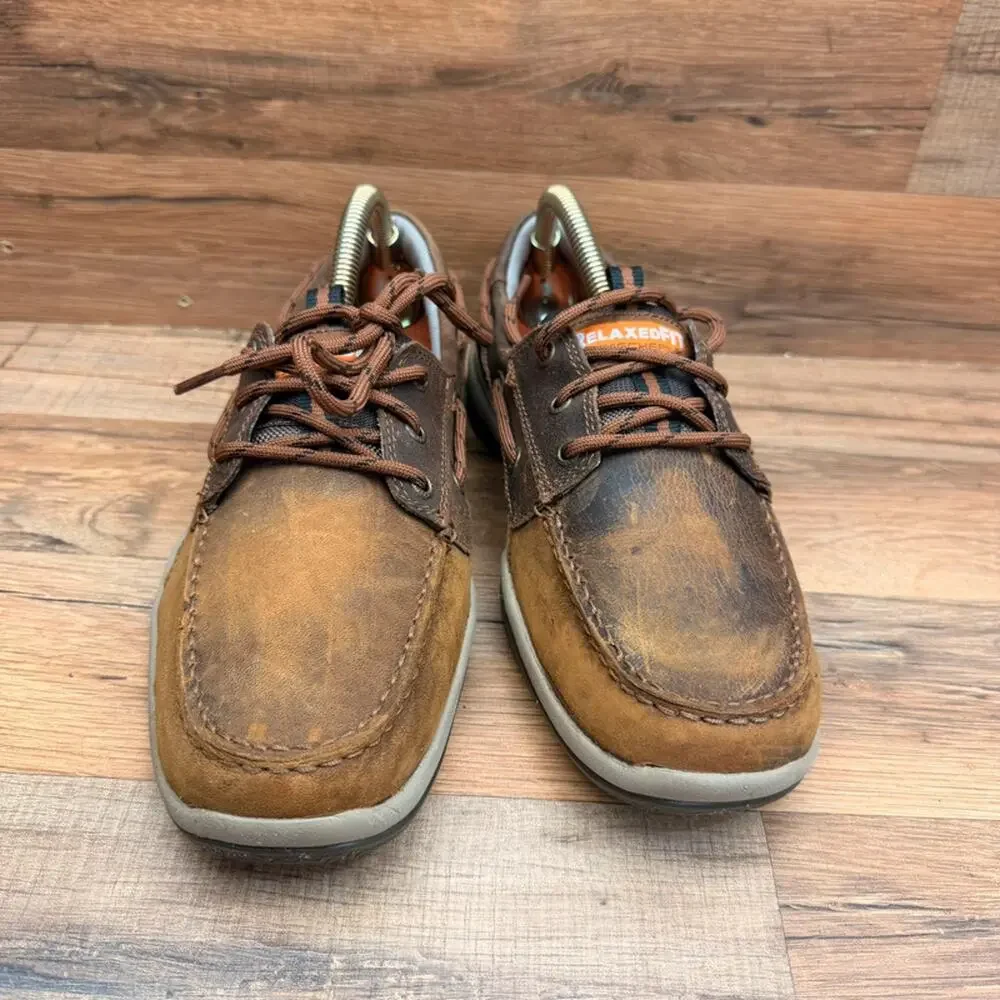 Skechers men Size US 8.5 EUR 41 Brown Leather Casual Boat Deck Shoes